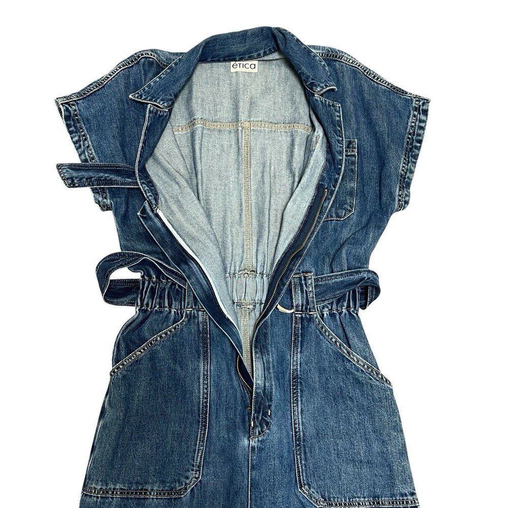 NWT ETICA Megg Utility Denim Jumpsuit Women's Large Dark Blue Belted Belt Pocket - Picture 7 of 13